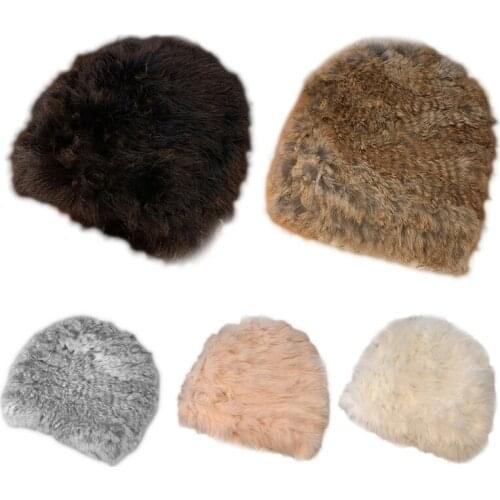 68UA Fashion Rabbit Fur Hat Warm Casual Retro Plush Outdoor Trend Ear Protection