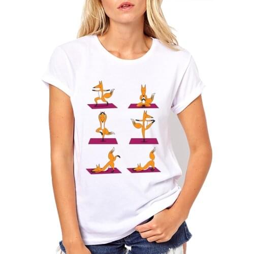 High-quality white women T shirt Fox Exercise printed Casual o-neck women t-shirt 2019 New design womans animal tshirt