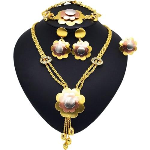 Yulaili 18K Italian Gold Tricolor Flower Bridal Jewelry Sets Costume Gold Wholesale Fashion Wedding Hot Sale Jewellery Set