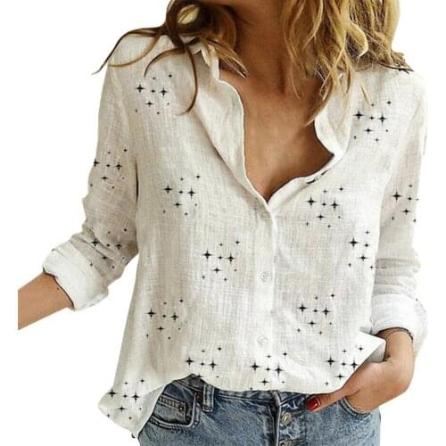 Women T-Shirts Long Sleeve Turndown Collar Ladies Casual Office Tees Shirt Fashion Print Lapel Single-breasted Shirt Autumn