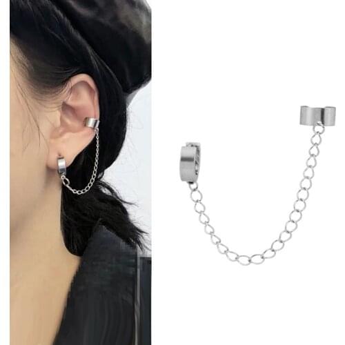 Harajuku Gothic Unique Chain Cool Clip Earrings Accessories Y2k Jewelry 2021 Girl Couple Boy Hiphop Rock Earrings Collier Femme