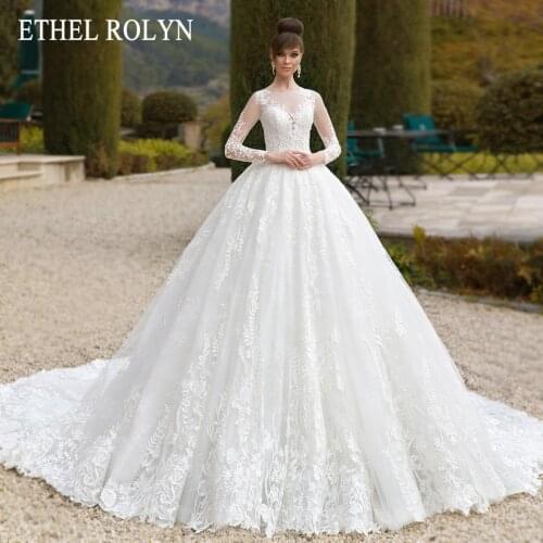 ETHEL ROLYN A-Line Wedding Dress 2021 Long Sleeve Vintage Scoop Lace Appliques Princess Cathedral Bridal Gown Robe De Mariee