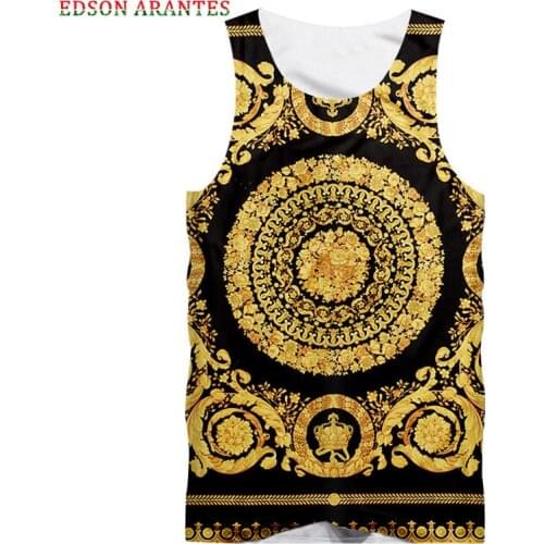 Baroque court style Vest Mens 3d Print Crown golden flower luxury Sleeveless Tank Tops Men women Fashion Custom Tank Top