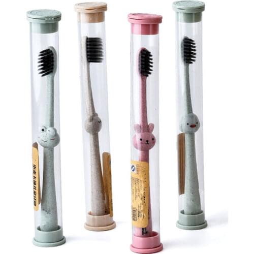 1pc Children Baby Toothbrush Cartoon Handle Oral Bamboo Charcoal Brush Care Natural Wheat Straw Degradable For Baby