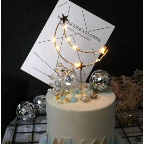 1pc Moon Star Cake Topper Iron Art Cake Decorating Topper Cupcake Toppers Picks For ValentineS Day Wedding Birthday Party
