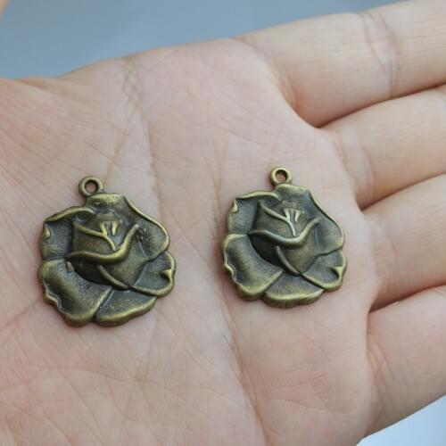 10 pieces / lot 24mm Alloy Lovely rose Findings charm pendants Antiqued bronze Necklace Bracelet accessories