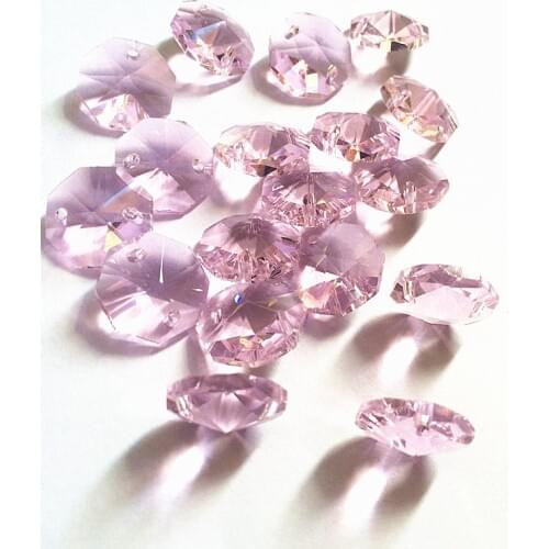 1000Pcs/lot 14M Pink Crystal Octagonal Beads for chandelier Parts,curtain bead DIY Romanticrn accessories Decoration+Free rings