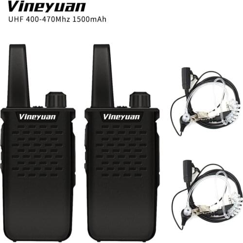 2 Pcs Vineyuan Rechargeable Long Range Two Way Radios 3W 16 Channels UHF 400-470Mhz 1500mAh Walkie Mini Talkies Mini with Earpie