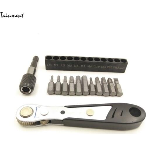 20Pcs 1/4 Ultra Low Profile Ratchet Wrench Quarter Screwdriver Set and 90 Degree Mini Offset Reversible Drive Handle & Hex Bit