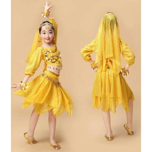 2017 Indian Sari Girls Dress Orientale Enfant Indian Costumes For Kids Oriental Dance Costumes Belly Dance Dancer Clothes Set