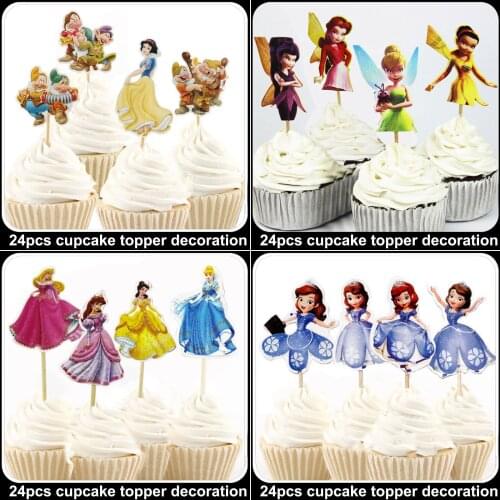 24PCS Frozen Ariel Toy Story Horse Pony Pricess Cartoon Minnie Mouse Paper Cupcake Cake Decoration for birthday Wedding party