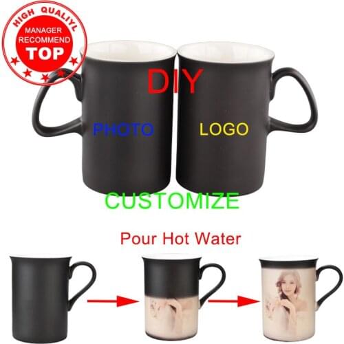 350ml Creative 1Pcs Black Magic Coffee Mug Changed Color Milk Tea Mug Outside black inside white cup DIY Photo Gift Cup Mug