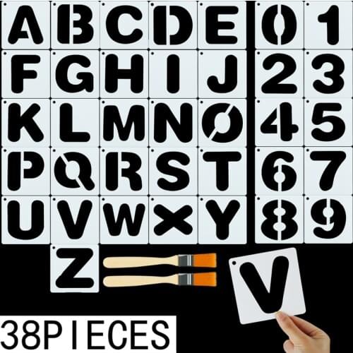 36 Templates + 2 Brushes / Sets Alphabet English Letters Stencils Painting Scrapbooking Stamping Embossing Album Paper Template