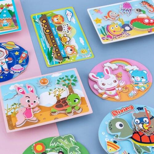 3d Puzzle Kawaii Animals Montessori Materials Wooden Educational Toys For Children Funny Puzzles Development Learning Baby Toys