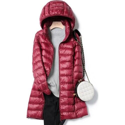 5XL Ladies Long Warm Down Coat With Portable Storage Bag Hooded Warm Women Ultra Light Down Jacket Womens Overcoats