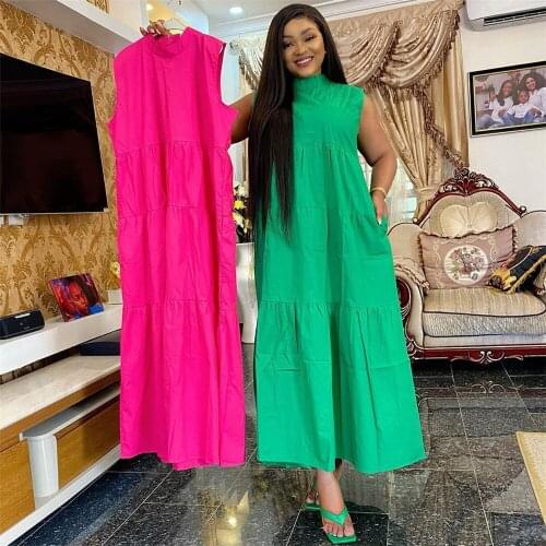 African Dress For Women 2021 African Clothes Africa Dress Solid Color Dashiki Ladies Clothing Ankara Africa Women Pleated Dress