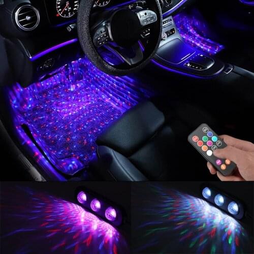 Car LED Starry Foot Light USB Atmosphere Ambient DJ Mixed Colorful Music Rhythm Sound Voice Control Laser Lamp Decorative lamp