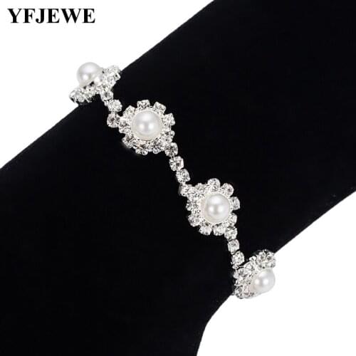 YFJEWE Top Quality Beads Crystals Silver-color Link Bracelets & Bangles Vinterly Bracelet for Women Chain Wedding Gifts B196