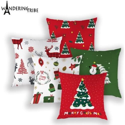 2019 Merry Christmas Cushion Cover Happy Pillow Case Christmas Tree New Year Decorative Pillows 45x45cm Sofa Cushions Covers