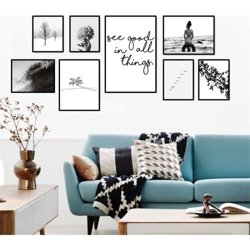Black and white scenery canvas art poster prints painting nordic wall art decoration picture modern home painting HD2843