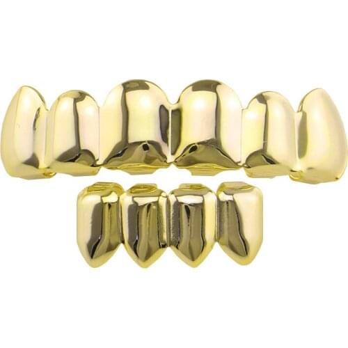 OMYFUN Teeth Grillz Bijoux Factory Bottom Price Hip Hop Teeth Grillz Top & Bottom Gold Color Teeth Accessory Vampire Party Jewel