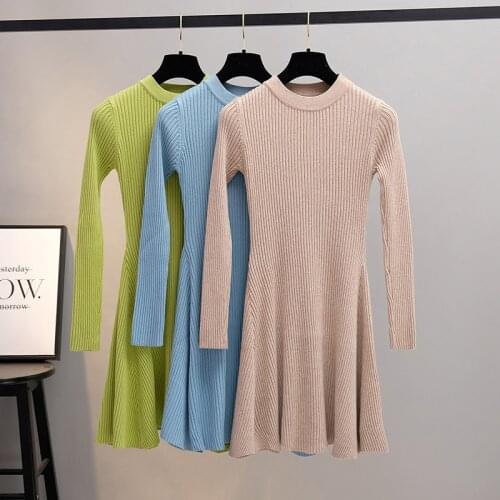 HLBCBG Basic Autumn Winter Short A Line Thick Sweater Dress Elegant Knit Dress Women Slim Mini Dress Female Chic Knit Sexy Dress
