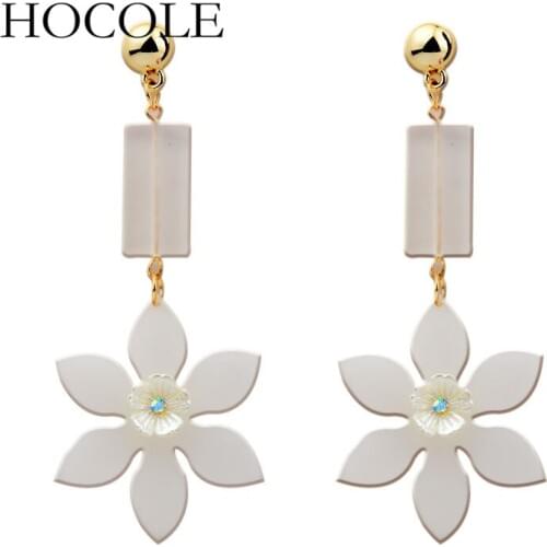 HOCOLE Newest Women Elegant Crystal Shell Flower Drop Long Dangle Wedding Earrings Statement Jewelry Nice Best Gift Pendientes