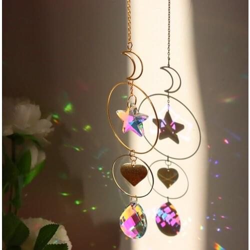 Crystal Star Moon Diamond Prisms Hanging Sun Rainbow Chaser Catcher Chakra Window Curtains Pendant Wind Chimes Gardening Decor