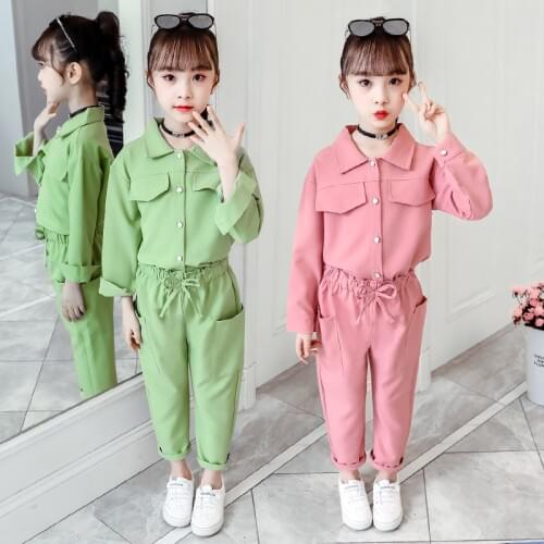 Teenager Girls Clothing Set Spring Autumn Solid Blouse Pants Suit School Girls Tracksuit Kids Clothes Set 3 4 6 8 10 12 14 Years