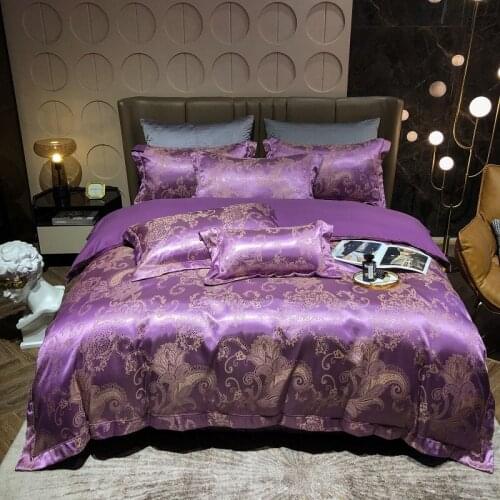 Dropshipping Wedding Duvet Cover Set Wedding golden Jacquard bedding set flat sheet Pillowcase 4pcs European luxury cameo