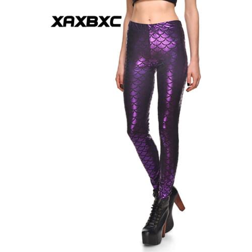 XAXBXC 3010 New Sexy Girl Women Purple mermaid Fish scale Cosplay 3D Prints Workout Walking Elastic Fitness Leggings Pants
