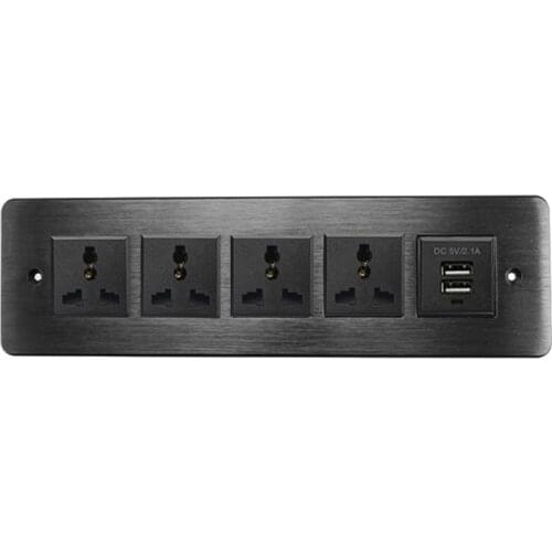 Furniture Office Desktop Power Outlet Brushed silver/black Aluminum Alloy Panel with UK AU US CN Universal Socket USB Ports