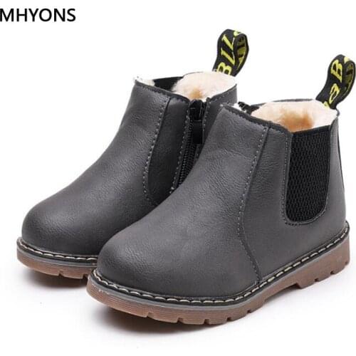 MHYONS 2018 New Winter Kids Boots Boys Girls Plus Velvet Warm Martin Boots Student Leathers Shoes Children Outdoor Snow Boots
