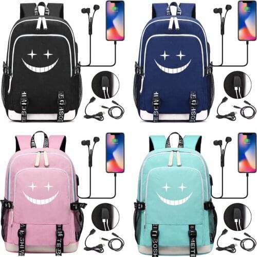 Fashion Men Women Backpacks Assassination Classroom Backpack USB Rucksack Bag Student School Bags travel Shoulder Laptop Bag