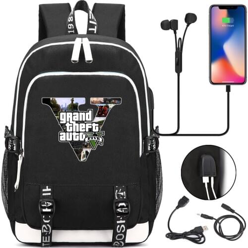 Fashion Hot Game GTA5 Grand Theft Auto V USB Boy Girl Book School bag Women Teenagers Men Laptop Backpack Packsack