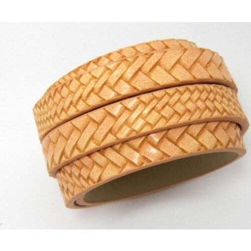 10mm mens leather bracelet 10x2.5mm Peach weave leather braid face S1056