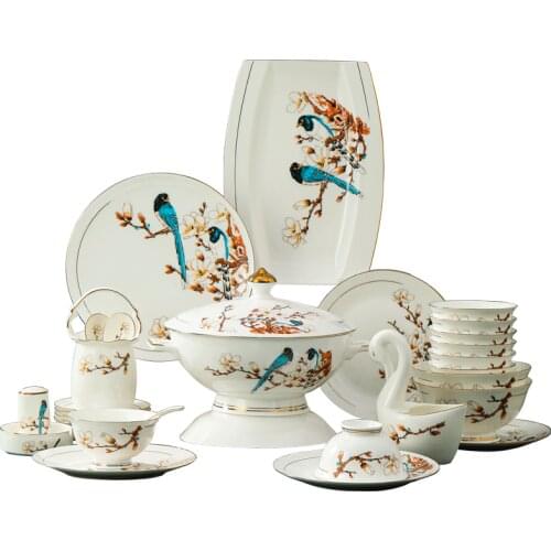 Guci Bowl and dish set Chinese Jingdezhen Ceramic European bone china tableware bowl and plate chopsticks combination simple
