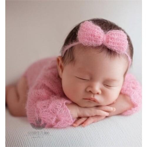 Newborn Baby Clothes Knitted Lace Bow and Long Sleeve Romper Baby Girl Outfit Butterfly Headband Newborn Girl Overalls Props