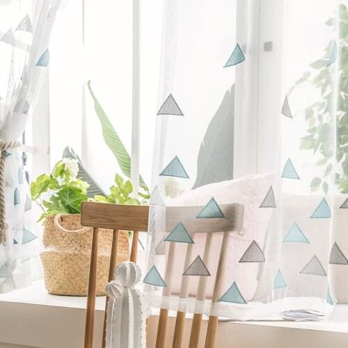 Triangle Embroidery Sheer Curtain for Window Short Voile Tulle for Kitchen Bedroom Living Room Drape Half-Window Home Decoration