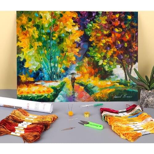 The Path To Enlightenment Printed Water-Soluble Canvas 11CT Cross Stitch Embroidery Complete Kit DMC Threads Package