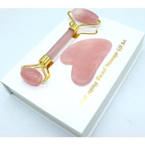 Wholesale Rose Quartz Face Roller Natural Stone Crystal Mineral Massager Facial Body Neck Health Skin Care Massage Gua Sha Detox