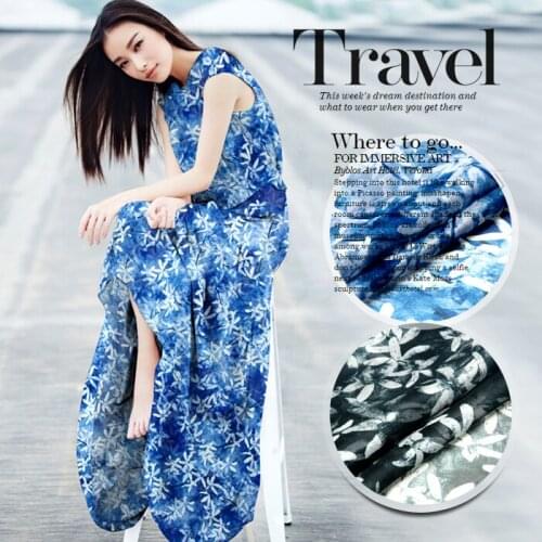 140cm wide 8mm white floral print thin silk chiffon fabric for long and short dress shirt clothes 2 colors available D211