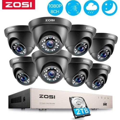 ZOSI 8CH 1080P Home Security Cameras System,H.265+ 8CH 5MP-Lite CCTV DVR with 8pcs 2MP Surveillance Outdoor Indoor Dome Cameras