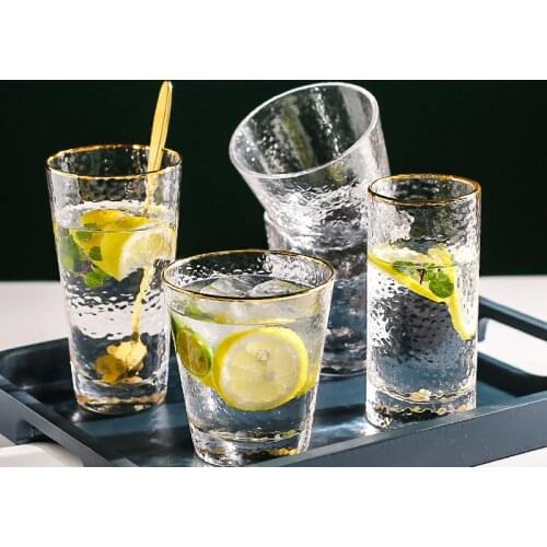 Gold Inlay Edge Glass Cup Coffee Milk Tea Cup Whiskey Stemless Wine Glass Cup Water Glasses for Drinking Wholesale
