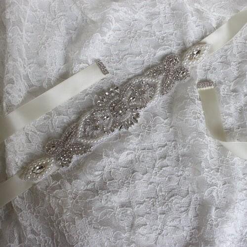 Pearls and crystal rhinestone wedding bridal belt and sashes (26x5cm)