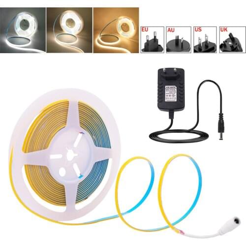 5M FOB COB LED Strip 12V 24V 5mm Width Flexible LED Tape 384Leds Ribbon High Density RA90 Backlight Cabinet Light Power Supply