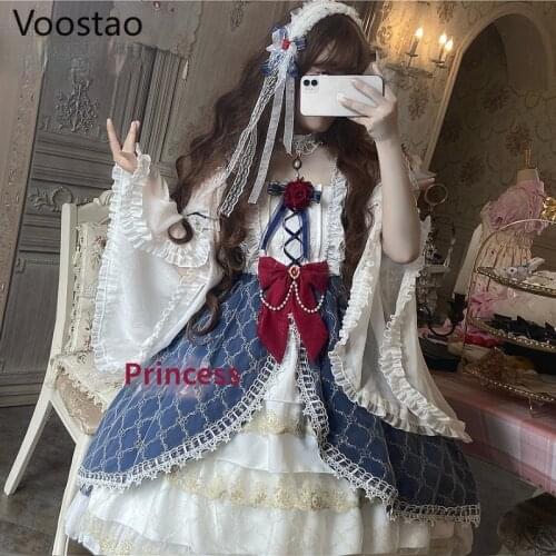 Victorian Sweet Lolita Princess Dress Women Cute Bowknot Lace Ruffles Flowers Wedding Dresses Girly Gothic Fairy Tea Party Dress
