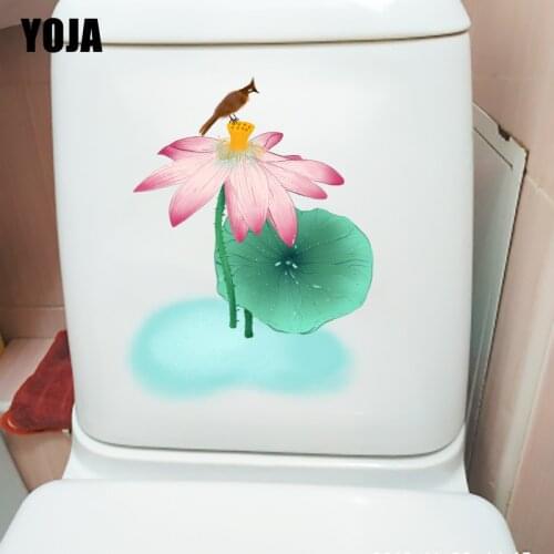 YOJA 16.8X21.2CM Cartoon Lotus Leaf Bathroom Toilet Sticker Home Wall Decor Classical Art Decal T1-1688