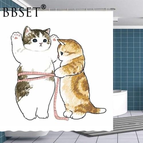Funny Animals Shower Curtain Cute Cartoon Cats Pattern Waterproof Multi-size Douchegordijn Kids Bathroom Decor with 12Hooks