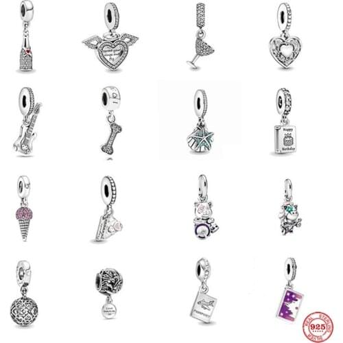 925 Sterling Silver Guitar Spread Your Wings And Fly Bead Charm Original fit Pandora Bangles &Bangles Women Fashion Jewelry C153